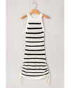 Black Stripe Knitted Drawstring Detail Sleeveless Dress - XL