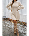 Parchment Pearl Beaded High Neck Bodycon Sweater Dress - L