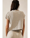 Apricot Chest Pocket V Neck Ribbed Cap Sleeve Sweater - L