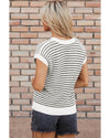 Black Stripe Ribbed Trim Loose Fit Knitted Sweater Vest - L