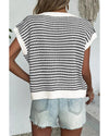 Black Stripe Ribbed Trim Loose Fit Knitted Sweater Vest - L