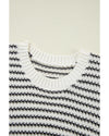 Black Stripe Ribbed Trim Loose Fit Knitted Sweater Vest - L