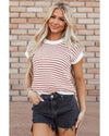 Red Stripe Ribbed Trim Loose Fit Knitted Sweater Vest - L