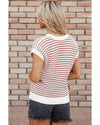 Red Stripe Ribbed Trim Loose Fit Knitted Sweater Vest - L