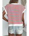 Red Stripe Ribbed Trim Loose Fit Knitted Sweater Vest - L