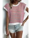 Red Stripe Ribbed Trim Loose Fit Knitted Sweater Vest - L