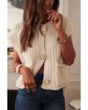 White Solid Textured Knit Side Pockets Buttoned Sweater Vest - S