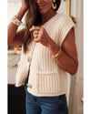 White Solid Textured Knit Side Pockets Buttoned Sweater Vest - XL