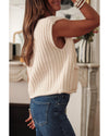 White Solid Textured Knit Side Pockets Buttoned Sweater Vest - XL
