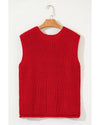 Fiery Red Solid Textured Knit Side Pockets Buttoned Sweater Vest - S