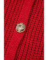 Fiery Red Solid Textured Knit Side Pockets Buttoned Sweater Vest - S