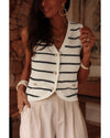 Black Stripe Buttoned V Neck Slim Fit Sweater Vest - S