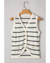 Black Stripe Buttoned V Neck Slim Fit Sweater Vest - S