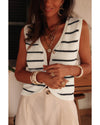Black Stripe Buttoned V Neck Slim Fit Sweater Vest - XL