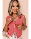 Tomato Red Lace-up Front V Neck Sweater Vest - L