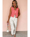 Tomato Red Lace-up Front V Neck Sweater Vest - L