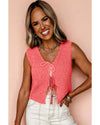 Tomato Red Lace-up Front V Neck Sweater Vest - L