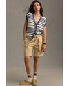Blue Stripe Loose Buttoned V Neck Sweater Vest - L