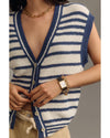 Blue Stripe Loose Buttoned V Neck Sweater Vest - L