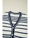 Blue Stripe Loose Buttoned V Neck Sweater Vest - L