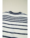 Blue Stripe Loose Buttoned V Neck Sweater Vest - L