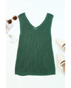 Green Hollowed Knit V Neck Tank Top - L