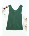 Green Hollowed Knit V Neck Tank Top - XL