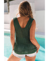 Green Hollowed Knit V Neck Tank Top - XL