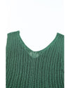 Green Hollowed Knit V Neck Tank Top - XL