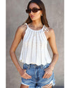 White Tie Straps Wave Stripes Textured Eyelet Knitted Vest - XL
