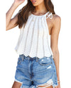 White Tie Straps Wave Stripes Textured Eyelet Knitted Vest - XL