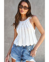 White Tie Straps Wave Stripes Textured Eyelet Knitted Vest - XL