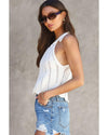 White Tie Straps Wave Stripes Textured Eyelet Knitted Vest - XL