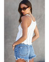 White Tie Straps Wave Stripes Textured Eyelet Knitted Vest - XL