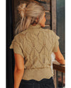 Light French Beige Hollowed Knit Scalloped Trim High Neck Sweater - M