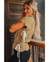 Light French Beige Hollowed Knit Scalloped Trim High Neck Sweater - XL