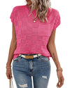 Bright Pink Lattice Textured Knit Short Sleeve Sweater - L