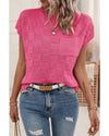 Bright Pink Lattice Textured Knit Short Sleeve Sweater - L