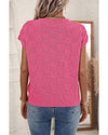 Bright Pink Lattice Textured Knit Short Sleeve Sweater - XL