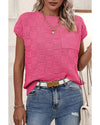 Bright Pink Lattice Textured Knit Short Sleeve Sweater - XL