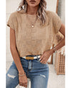 Smoke Gray Lattice Textured Knit Short Sleeve Sweater - M
