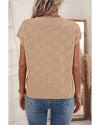 Smoke Gray Lattice Textured Knit Short Sleeve Sweater - M
