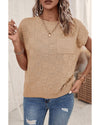 Smoke Gray Lattice Textured Knit Short Sleeve Sweater - M