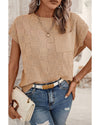 Smoke Gray Lattice Textured Knit Short Sleeve Sweater - M