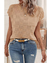 Smoke Gray Lattice Textured Knit Short Sleeve Sweater - M