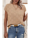 Smoke Gray Lattice Textured Knit Short Sleeve Sweater - XL
