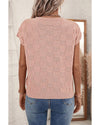 Dusty Pink Lattice Textured Knit Short Sleeve Sweater - L