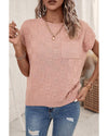 Dusty Pink Lattice Textured Knit Short Sleeve Sweater - L