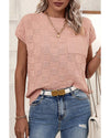 Dusty Pink Lattice Textured Knit Short Sleeve Sweater - L