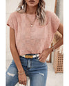 Dusty Pink Lattice Textured Knit Short Sleeve Sweater - XL